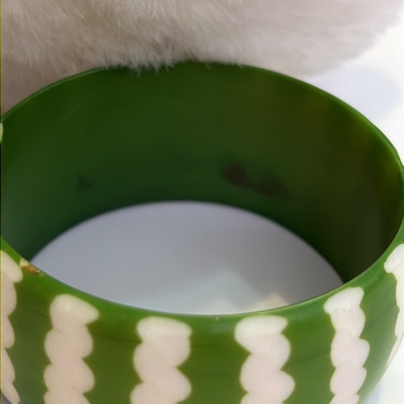 White & Green Wide Chunky Bangle Bracelet (Reminiscent of a Watermelon) - Picture 8 of 16